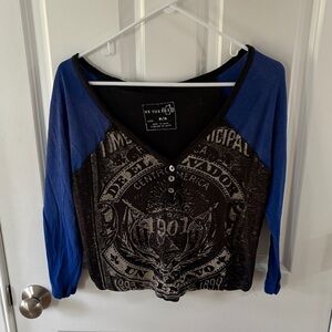 We The Free Blue and Black Graphic Top